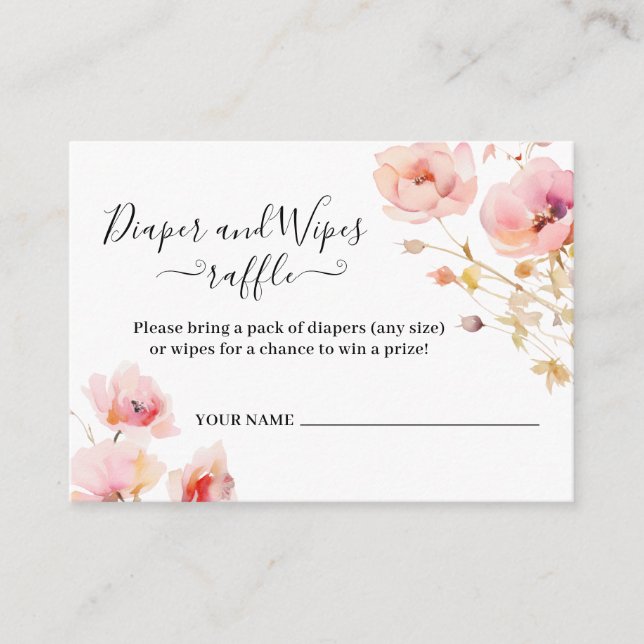PINK FLORAL BOHO WATERCOLOR DIAPER RAFFLE ENCLOSURE CARD (Front)
