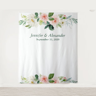 Pink Floral Boho Wedding Photo Booth Backdrop Tapestry