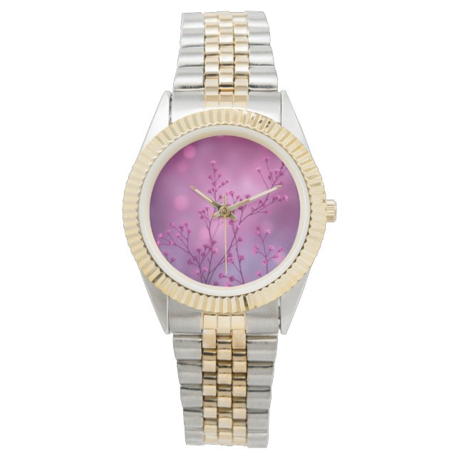 Pink Floral Bokeh Little Flowers Wrist Watch (Front)