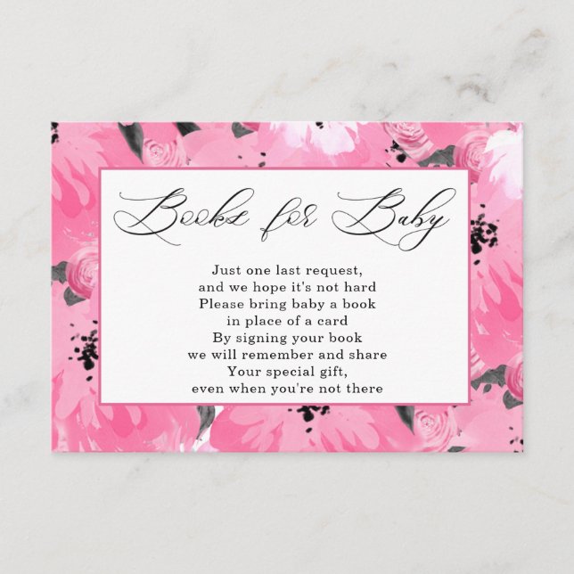 Pink Floral Books for Baby Shower  Enclosure Card (Front)
