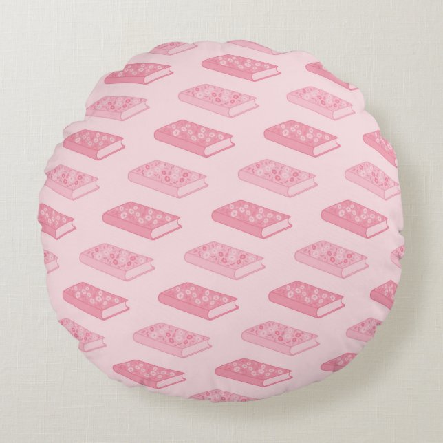 Pink Floral Books Round Cushion (Front)