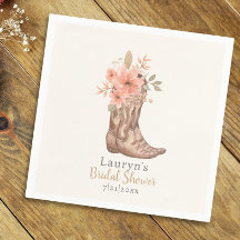 Pink Floral Boots Cowgirl Bridal Shower Napkin