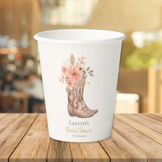 Pink Floral Boots Cowgirl Bridal Shower  Paper Cups