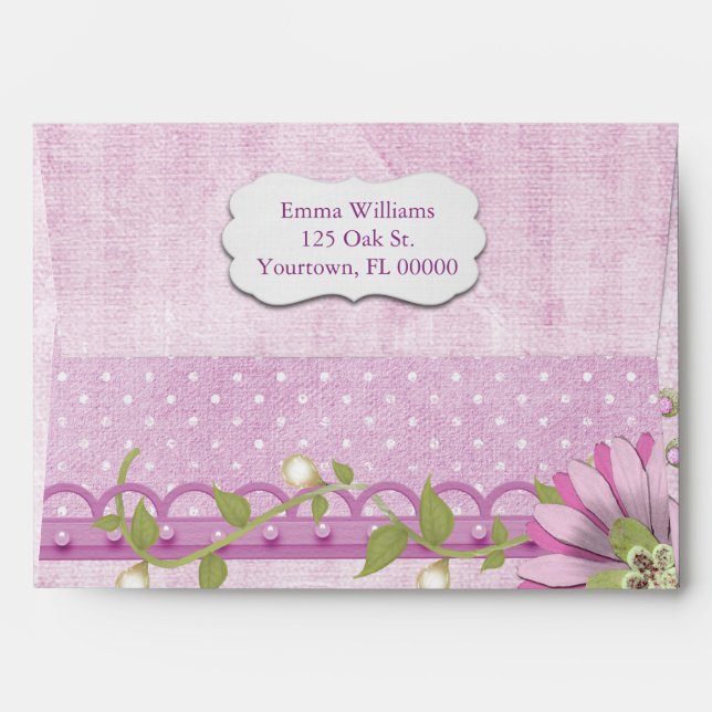 pink floral border envelope (Back (Top Flap))