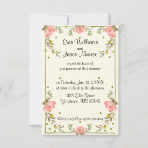 Pink Floral Border Wedding Invitation