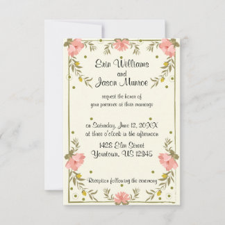 Pink Floral Border Wedding Invitation