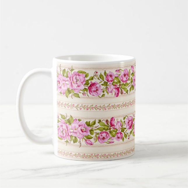 Pink Floral Border with Tiny Pink Flowers Coffee Mug (Left)