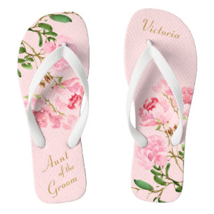 Pink Floral Botanical Aunt of the Groom Wedding Flip Flops