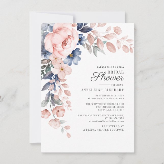 Pink Floral Botanical Bridal Shower Invitation (Front)