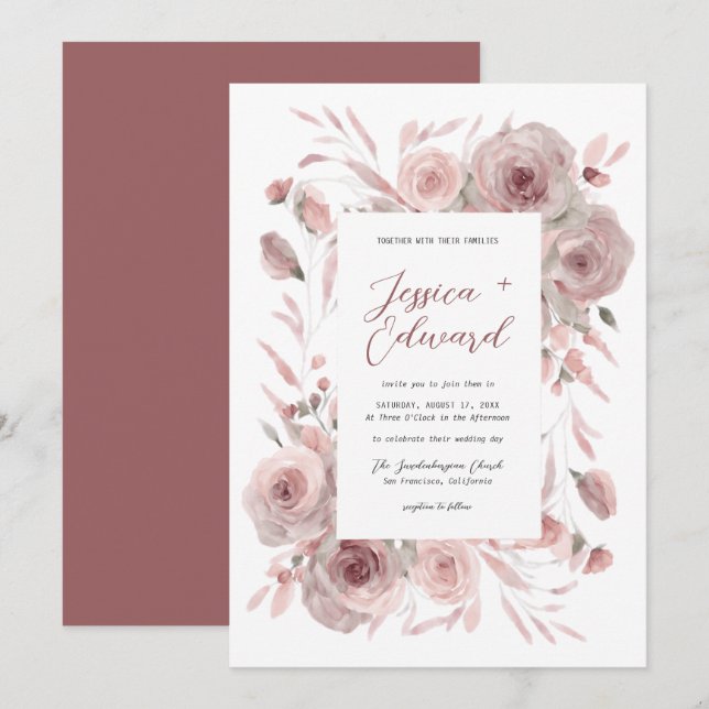 Pink Floral Botanical Elegant Classic Invitation (Front/Back)