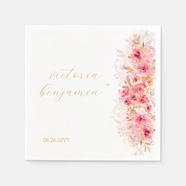 Pink Floral Botanical Garden Colourful Wedding Napkin (Front)