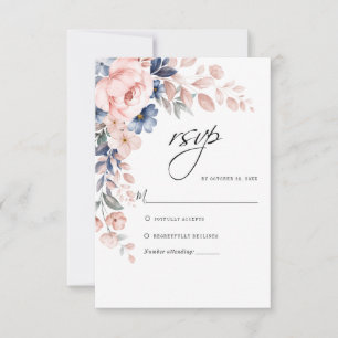 Pink Floral Botanical Greenery Foliage Wedding RSVP Card
