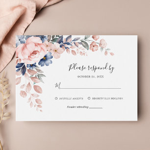 Pink Floral Botanical Greenery Foliage Wedding RSVP Card