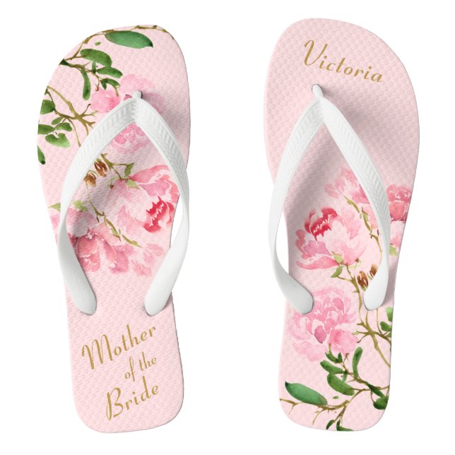 Pink Floral Botanical Mother of Bride Wedding Flip Flops (Footbed)