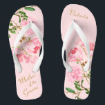 Pink Floral Botanical Mother of the Groom Wedding Flip Flops<br><div class="desc">These personalised Pink Floral Botanical Mother of the Groom Wedding flip flops feature an elegant aesthetic design of pink peony flowers watercolor painting. The beautiful flip flops are a memorable gift for wedding party members: bride, bridesmaids, mother of the bride, maid of honour... They will add a stylish dose of glam to your...</div>