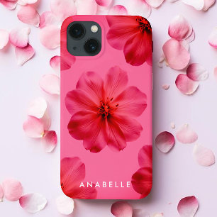 Pink Floral Botanical Pattern Monogram iPhone 13 Case