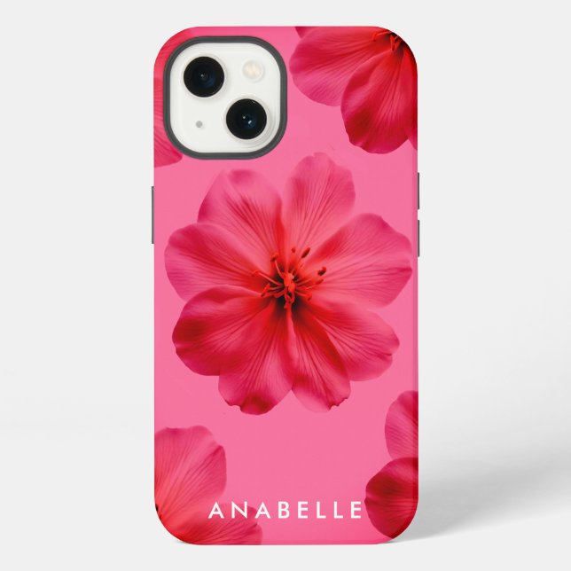 Pink Floral Botanical Pattern Monogram iPhone Case (Back)