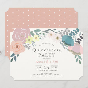 Pink Floral Botanical Quinceañera Invitation