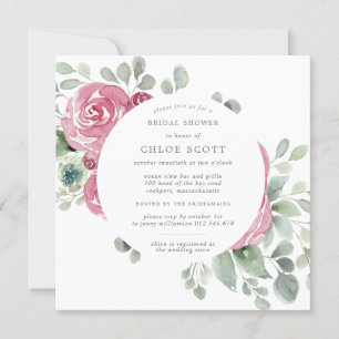 Pink Floral Botanical Square Bridal Shower Invitation