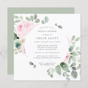 Pink Floral Botanical Square Bridal Shower Invitation
