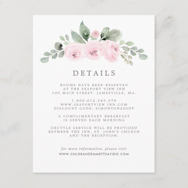 Pink Floral Botanical Wedding Guest Details Enclosure Card (Front)