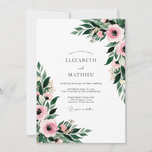 Pink Floral Botanical Wedding Invitation