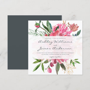 Pink Floral Botanical Wedding Invitation Square