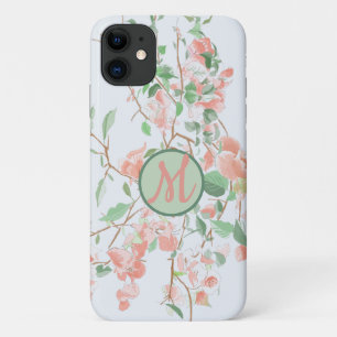 Pink Floral Bougainvillea Monogram Watercolor iPhone 11 Case