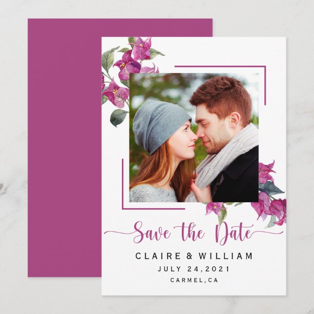 Pink Floral Bougainvillea Wedding Save the Date (Front/Back)