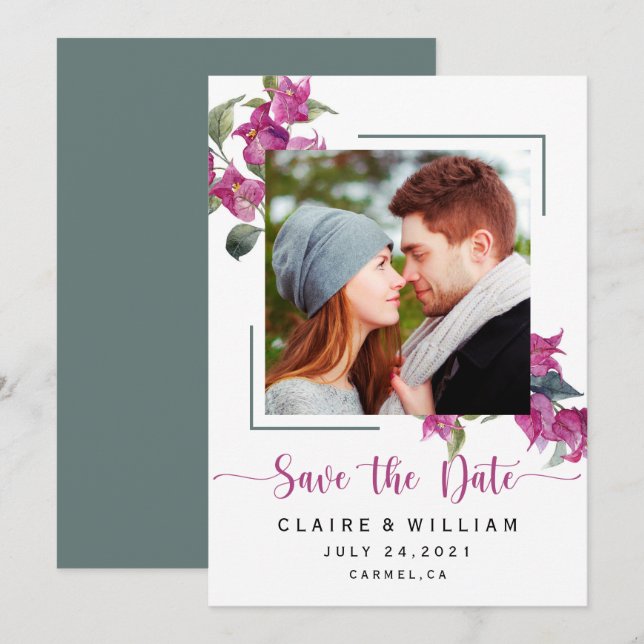 Pink Floral Bougainvillea Wedding Save the Date (Front/Back)