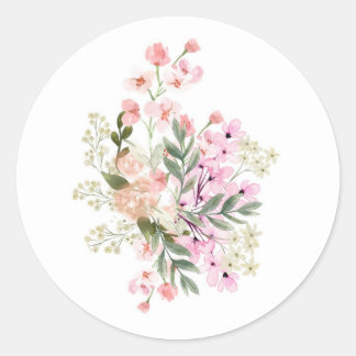 Pink Floral Bouquet Classic Round Sticker