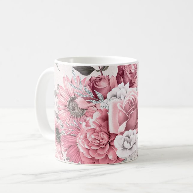 Pink Floral Bouquet Coffee Mug (Front Left)