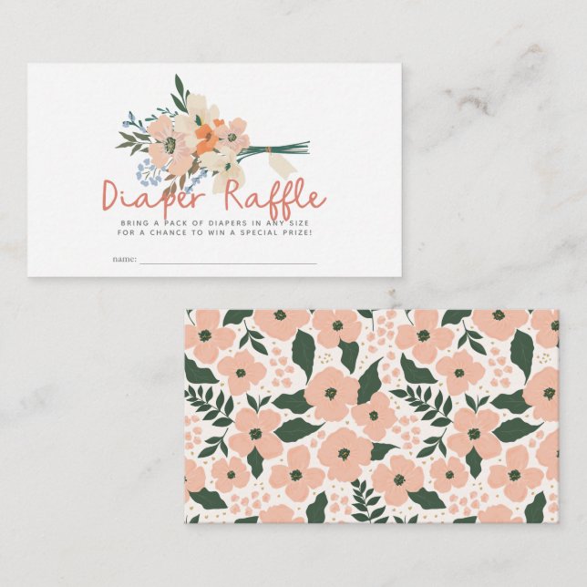 Pink Floral Bouquet Diaper Raffle Ticket Enclosure Card (Front/Back)
