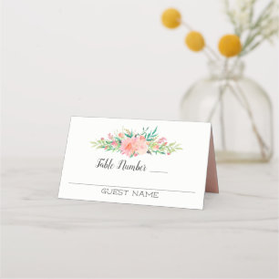 Pink Floral Bouquet Guests and Table Numbers Place Card