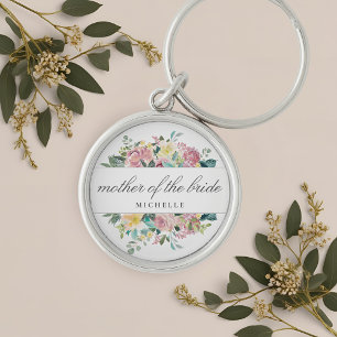 Pink Floral Bouquet Mother of the Bride Gift Key Ring