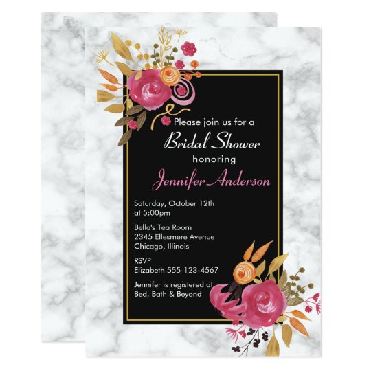 Pink Floral Bouquet on White Marble Bridal Shower Card