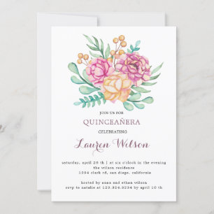 Pink Floral Bouquet Quinceanera Invitation