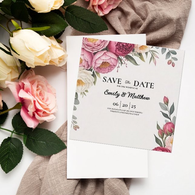 Pink Floral Bouquet Save The Date (Creator Uploaded)