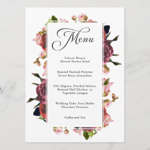 Pink Floral Bouquet Wedding Menu