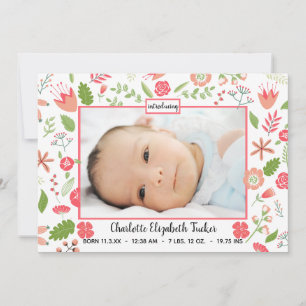 Pink Floral Bouquets - Birth Announcement