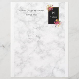 Pink Floral Bouquets on a White Marble Image Letterhead Design