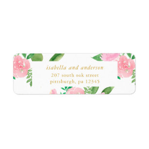 Pink Floral Bouquets Wedding Return Address Label