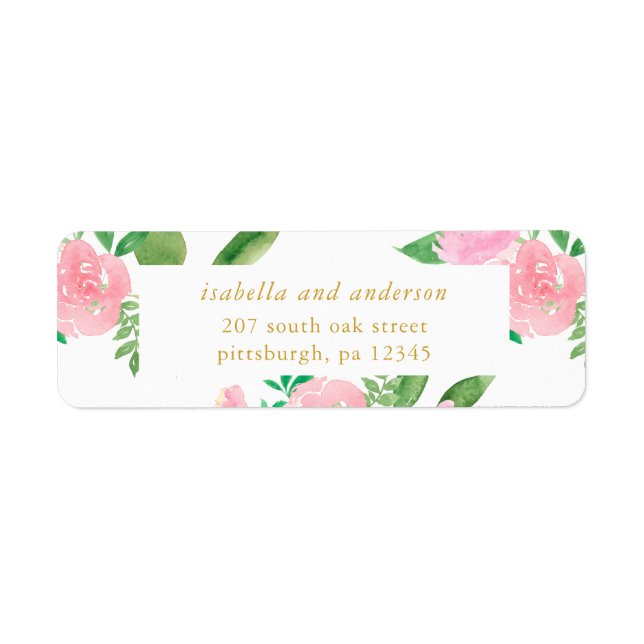 Pink Floral Bouquets Wedding Return Address Label (Front)
