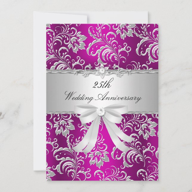 Pink Floral & Bow 25th Wedding Anniversary Invite (Front)