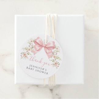 Pink Floral Bow Baby Girl Shower Thank you Favour Tags