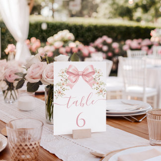 Pink Floral Bow Baby in Bloom Shower Table Number