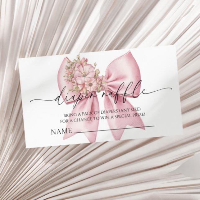 Pink Floral Bow Baby Shower Diaper Raffle Enclosure Card (Creator Uploaded)