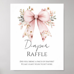 Pink Floral Bow Baby Shower Diaper Raffle  Poster