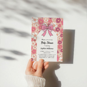 Pink Floral Bow Baby Shower – Girl Baby Shower   Invitation
