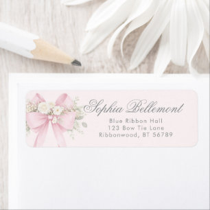 Pink Floral Bow Baby Shower Return Address